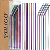 POLIGO 13 Piezas Pajitas de Acero Inoxidable -Reutilizables Pajitas de Metal - 4 Dobladas ，4 Rectas-2 Grandes-2 Cepillos…